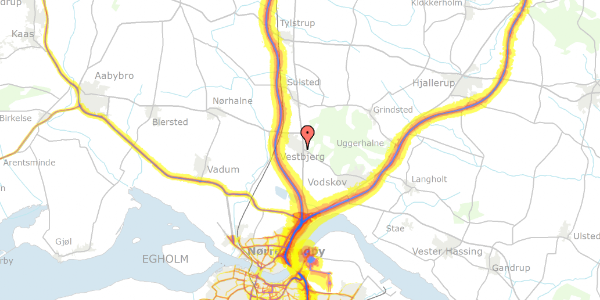 Trafikstøjkort på Marie Grubbes Vej 5B, 9380 Vestbjerg