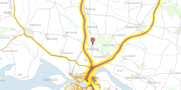 Trafikstøjkort på Myntevej 3, 9380 Vestbjerg