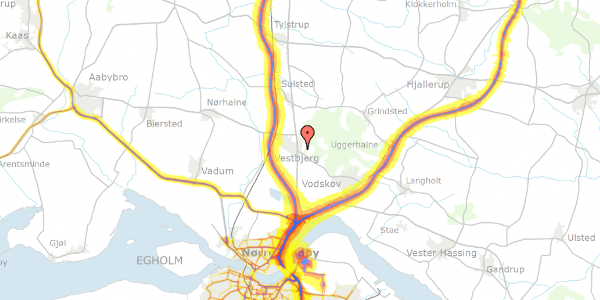 Trafikstøjkort på Mølbjergvej 2, 9380 Vestbjerg