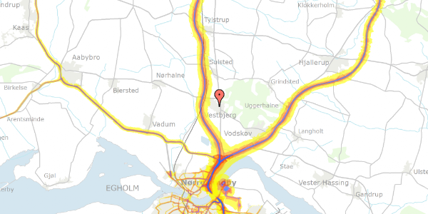 Trafikstøjkort på Månelysvej 7, 9380 Vestbjerg