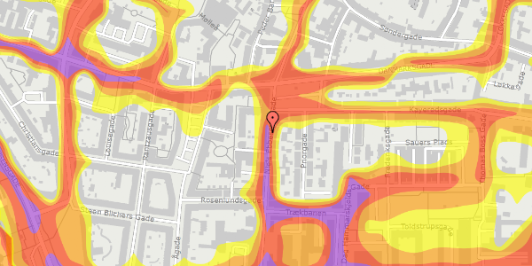 Trafikstøjkort på Niels Ebbesens Gade 10, st. , 9000 Aalborg