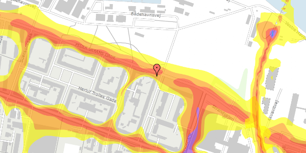 Trafikstøjkort på Peder Skrams Gade 1, 3. th, 9000 Aalborg