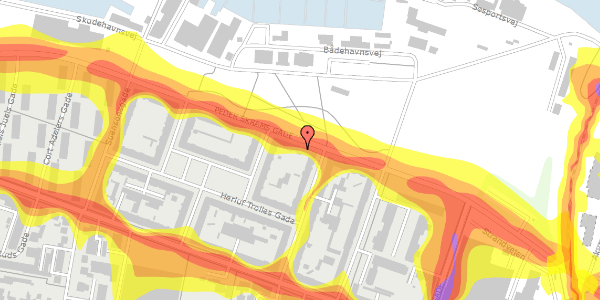 Trafikstøjkort på Peder Skrams Gade 11, 2. th, 9000 Aalborg