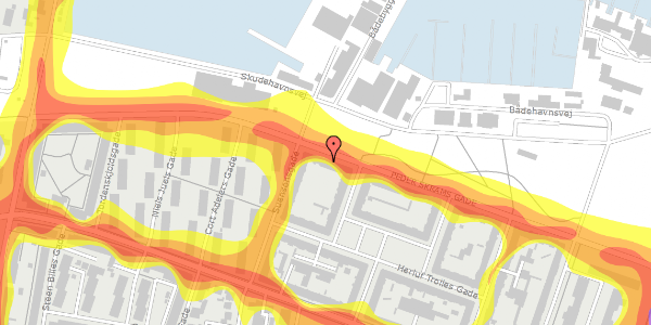 Trafikstøjkort på Peder Skrams Gade 35, 3. th, 9000 Aalborg