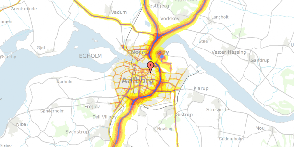 Trafikstøjkort på Vendsysselgade 1, 1. mf, 9000 Aalborg