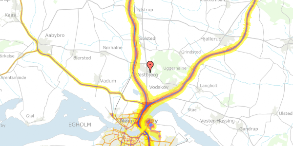 Trafikstøjkort på Vestbjerggårdvej 11, 9380 Vestbjerg