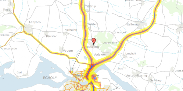 Trafikstøjkort på Vestbjerggårdvej 12, 9380 Vestbjerg