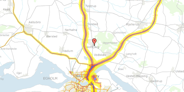 Trafikstøjkort på Vestbjerggårdvej 13, 9380 Vestbjerg