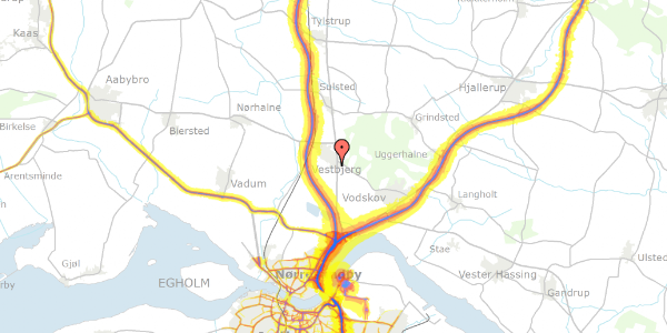 Trafikstøjkort på Vestbjerggårdvej 34, 9380 Vestbjerg