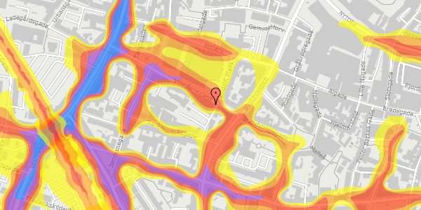 Trafikstøjkort på Vingårdsgade 7, 4. th, 9000 Aalborg