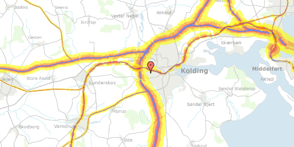 Trafikstøjkort på Max Jørgensens Vej 23, 6000 Kolding