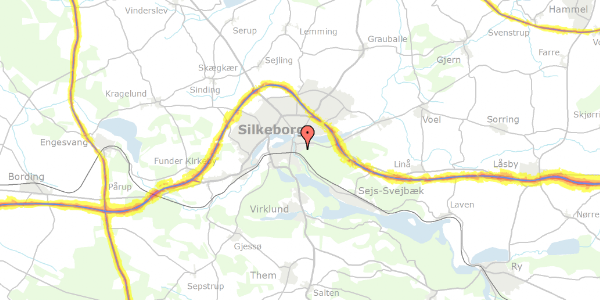 Trafikstøjkort på Frydensbjergvej 68, 8600 Silkeborg