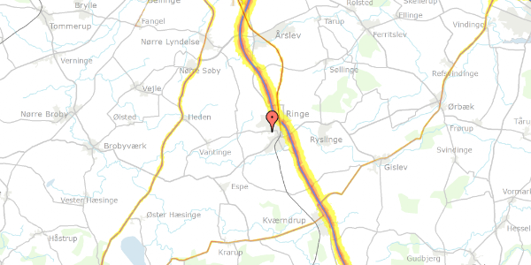 Trafikstøjkort på Gestelevvej 4, 5750 Ringe