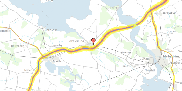 Trafikstøjkort på Sukkervænget 9, 4990 Sakskøbing