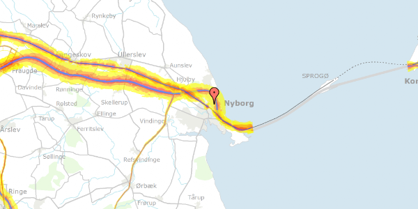 Trafikstøjkort på Skolebakken 10, 5800 Nyborg