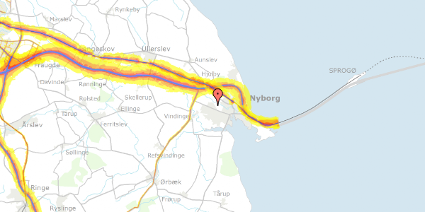 Trafikstøjkort på Løbegangen 55, 5800 Nyborg