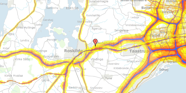 Trafikstøjkort på Kommunikationsvej 14, 4000 Roskilde