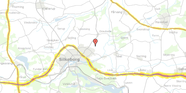 Trafikstøjkort på Bakkeborgskoven 9, 8600 Silkeborg