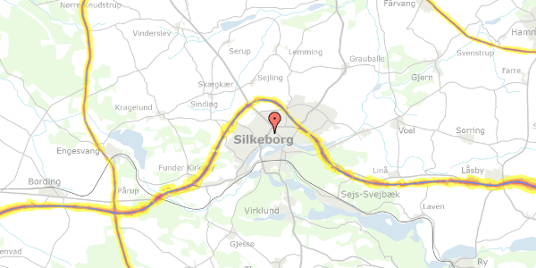 Trafikstøjkort på Nordre Ringvej 129, 8600 Silkeborg