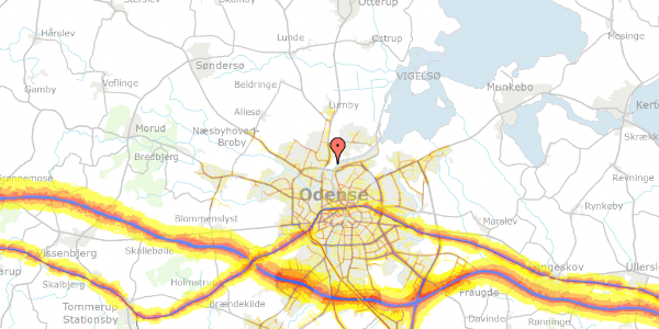 Trafikstøjkort på Bernhards Minde Havekoloni 16, 5270 Odense N