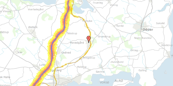 Trafikstøjkort på N P Danmarksvej 2, 8732 Hovedgård