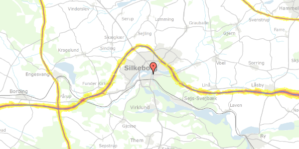 Trafikstøjkort på Lille Søgade 10, 8600 Silkeborg