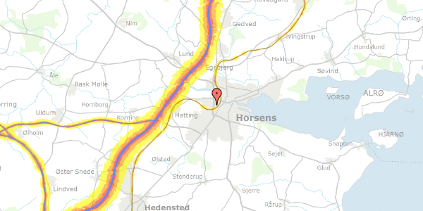 Trafikstøjkort på Hs Carl Troelsens Minde 73, 8700 Horsens