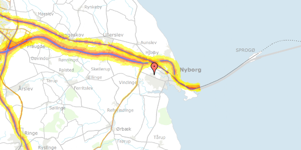 Trafikstøjkort på Langhuse 31, 5800 Nyborg