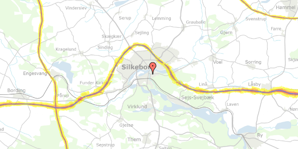 Trafikstøjkort på Åhavevej 1B, 8600 Silkeborg