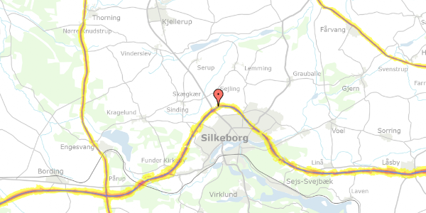 Trafikstøjkort på Bøgelyvej 44, 8600 Silkeborg