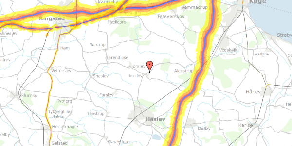 Trafikstøjkort på Terslev Møllevej 32B, 4690 Haslev