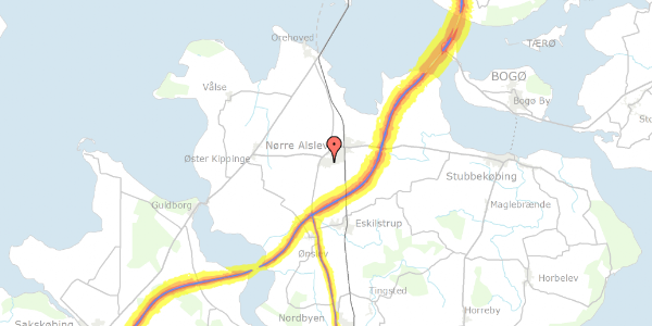 Trafikstøjkort på Ertebøllevej 1, 4840 Nørre Alslev