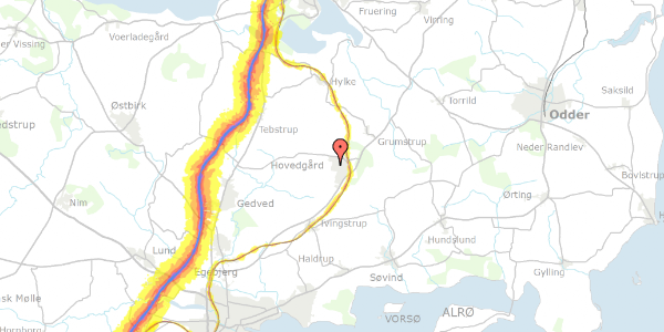 Trafikstøjkort på N P Danmarksvej 147, 8732 Hovedgård