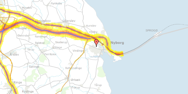 Trafikstøjkort på Løbegangen 22, 5800 Nyborg