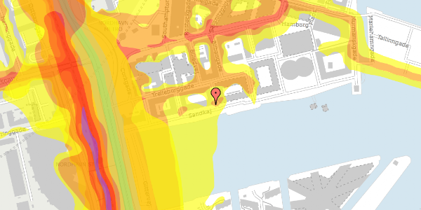 Trafikstøjkort på Sandkaj 17A, 2150 Nordhavn