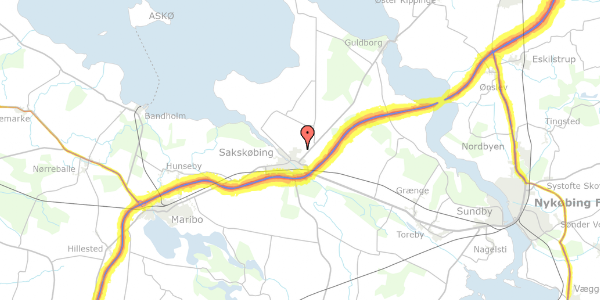 Trafikstøjkort på Vibevej 29, 4990 Sakskøbing