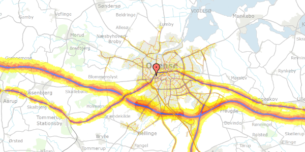 Trafikstøjkort på Guldrankevej 92, 5200 Odense V