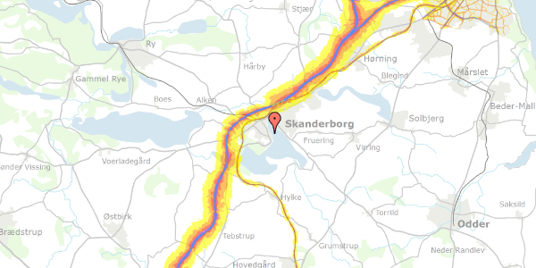 Trafikstøjkort på Adelgade 61, st. 25, 8660 Skanderborg