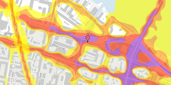 Trafikstøjkort på Strandvejen 15F, 3. tv, 9000 Aalborg