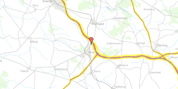 Trafikstøjkort på Hjortsvangen 28, 7323 Give