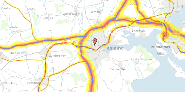 Trafikstøjkort på Utzonsgade 24, 6000 Kolding