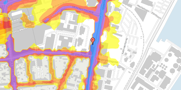 Trafikstøjkort på Frederiks Plads 36, st. , 8000 Aarhus C