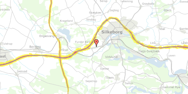 Trafikstøjkort på Fundermarken 28, 8600 Silkeborg