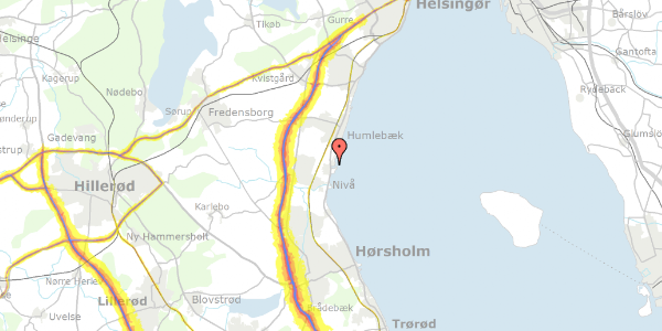 Trafikstøjkort på Strandvejen 390, 2990 Nivå