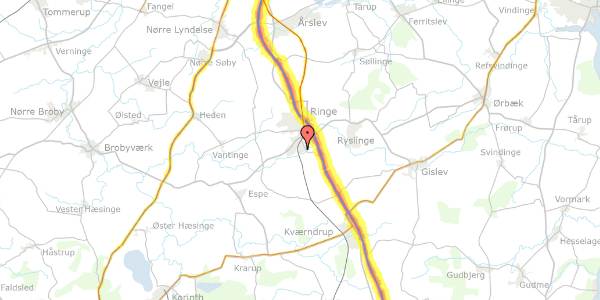 Trafikstøjkort på Dybdalgårdvej 135, 5750 Ringe