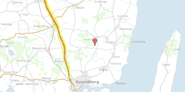Trafikstøjkort på Lakkendrupvej 46B, 5892 Gudbjerg Sydfyn