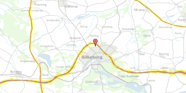 Trafikstøjkort på Gubsøhøjen 10, 8600 Silkeborg