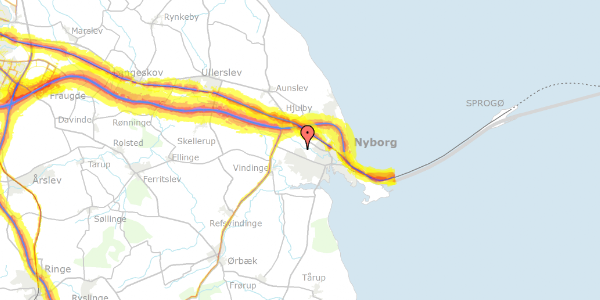 Trafikstøjkort på Hustomten 23, 5800 Nyborg