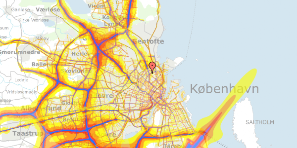 Trafikstøjkort på Aldersrogade 3A, 1. tv, 2100 København Ø