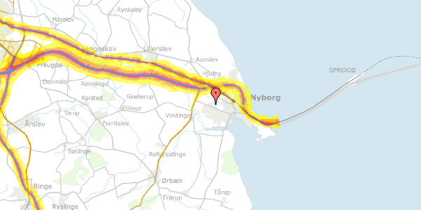 Trafikstøjkort på Langhuse 5, 5800 Nyborg